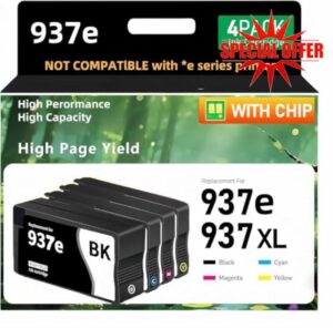 937e 937XL Ink Cartridges Combo Pack Compatible for HP 937 Ink Cartridges Work with OfficeJet 9120 9122e OfficeJet Pro 9110 9110b 9117B 9130 9130b OfficeJet Pro Wide Format 9720e 9730e (4 Colors)