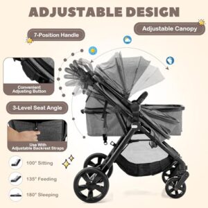 All in One Toddler Pushchair with Adjustable Backrest/Canopy/Handle and Storage Bag