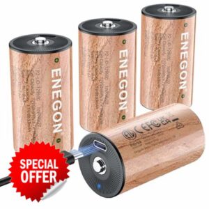 ENEGON Rechargeable Lithium D Batteries 4 Pack