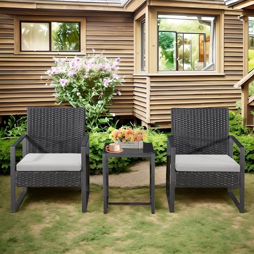 Outdoor Patio Chairs Set of 2 with Cushion and Coffee Table for Garden