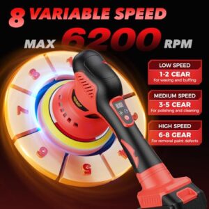 8 Variable Speed 2800-6200RPM Car Buffer Polisher Machine with 21PCS Attachments