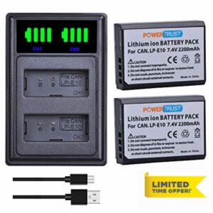 2pcs LP-E10 Battery with LED Charger for Canon EOS Rebel T3 T6 T7 T100 2000D 1500D 3000D 4000D Kiss X50 X70 X80 X9