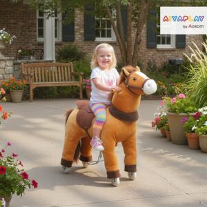 Mechanical Walking Horse Toy with Wheels and Saddle for Ages 3-5 Years Old