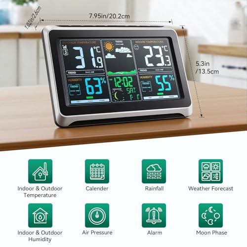 Indoor Outdoor Thermometer Wireless Weather Stations With Color Display Console For Home Office