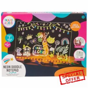 Imagine & Create Neon Doodle Notepad Set 11pcs - Includes: 7 X Coloured Pens