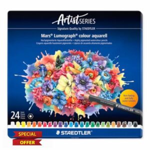 STAEDTLER Watercolour Pencil - 24 Assorted Colours - Mars Lumograph Colour Aquarell - Tin of 24