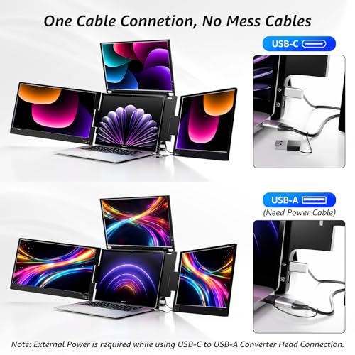 One Cable Connection Laptop Monitor Extender Compatible with Mac Windows Fits 11.6-15.6 Inch Laptops