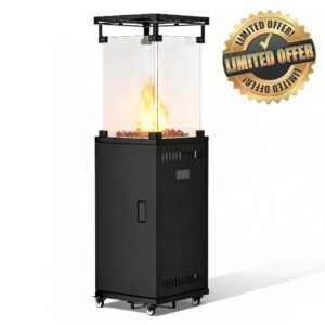 Outdoor Gas Patio Heater - 13kW Powerful Standing Propane Heater with Wheels for Garden - Patio & Outdoor Spaces - Portable Outside Heater Includes Regulator & Hose