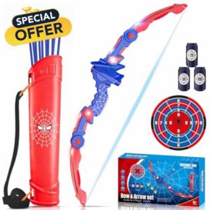 Spider Bow and Arrow Set Kids with LED Lights - Outdoor Toys for 3 4 5 6 7 8 10 Year Old Boys