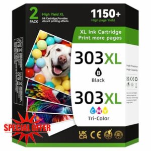 303XL Ink Cartridges Combo Pack for HP 303 Ink Cartridges Black and Colour High Yield Compatible for HP DeskJet 6200
