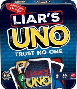 Mattel Games Liar’s UNO Card Game in Travel & Storage Tin for Adults