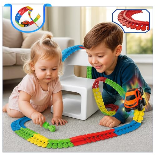 DIY Bendable Zero Gravity Track Playset with LED Light Up Racing Car Construction Building Kids Toy Gift for Boys Girls Toddler Ages 3+ Yea