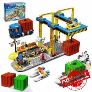 QLT QIAOLETONG City Seaside Harbor Building Set Compatible with Lego Cargo Ship Boat Toy