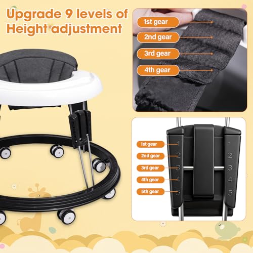 Easy Folding & Storage Activity Walker for Babies 6-18 Months (Black & White)