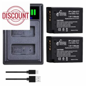 Pickle Power 2-Pack LP-E17 Battery and Type-c Charger for Canon EOS R50 250D 750D 77D 850D 200D R100 R10 R8 RP 760D 8000D EOS M3 M5 M6 Rebel T6i