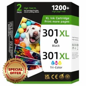 DRPRINTON 301XL Ink Cartridges Combo Pack Remanufactured for HP 301XL Ink Cartridges Black and Colour