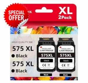 PG-575XL 575 XL Ink Cartridges Replacement for 575XL Black Ink Cartridges Compatible with PIXMA TS3550i TS3551i TS3750i TR4750i TR4751i Printer (2 Black)