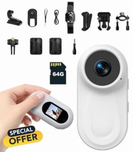 Magnetic Mini Body Camera 64G TF Card 120° Wide-angle 1080P Action Camera with 360° Back Clip Thumb Size Body Cameras with Audio and Video