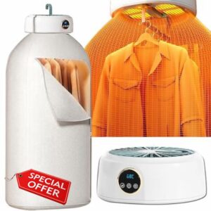 Fast-Drying Smart Portable Foldable Hanging Garment Dryer with Heated Airflow for Home Dorm Travel White 10.3x10.3x7.3 Inches            [Energy Class A]