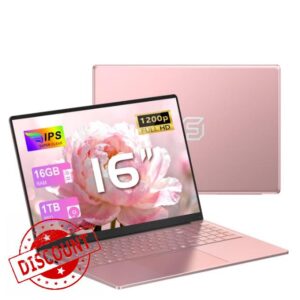 Laptop 16GB RAM+1TB SSD 16 Inch Cheap Gaming computer N150 up to 3.6 GHz 6000MAh/1920x1200P/Webcam/Backlit Full Keyboard/Touchpad - Rose Gold