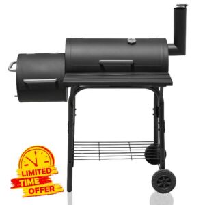 Alivio Large Oil Drum Charcoal BBQ Grill with Offset Smoker