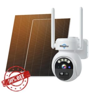 Hiseeu 【24/7 Recording+100% Wireless】 4MP Solar Security Camera Outdoor with Rechargeable Battery