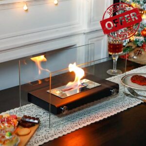 JHY DESIGN Fire Bowl Pot Fire Pit 35cm Table Fireplace with Tempered Glass Table Top Fireplaces for Indoor Outdoor Yard Garden Patio Parties Events