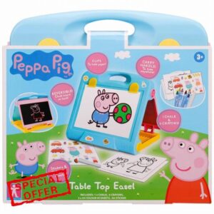 U.saf Peppa Pig Table Top Easel 2-in-1 Chalk Board Drawing Desk with Paper Clips Chalk Crayons Stickers 27.4x35.6x7.3cm