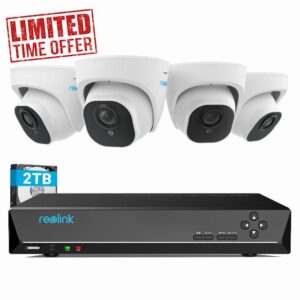 Reolink 4K PoE CCTV Camera Systems 8CH with 2TB HDD NVR and 4 X 8MP Home Security IP Cameras with Person/Vehicle Detection for 24/7 Recording Night Vision