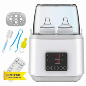 Baby Bottle Warmer & Steriliser with Remote Control - Adjustable Temperature Portable Bottle Heater for Breastmilk and Formula - LCD Display & Lid