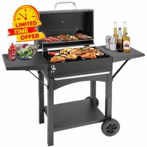 Portable BBQ Barbecue Grill Outdoor Compact Smoker Barbeque Charcoal BBQ Grill Smoker with Side Shelves Temperature Gauge