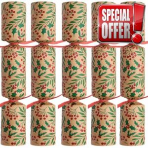 Kraft Holly Eco Christmas Crackers - Box of 100 - Catering Bulk Pack