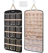 bagsmart Dual-sided Jewelry Organizer Hanging with Metal Hooks,32 Pockets and 3 Wave-Shaped Hooks...