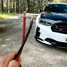 Text reads '35mm² Battery Cable' and 'Red & Black'. Technical diagram showing cable cross-section with '11.8mm' measurement indicator.