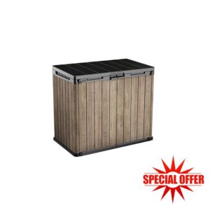 Keter Store-It-Out Darwin 1150L Outdoor Storage Box – Ashwood Brown | Lockable Garden Shed for 2 x 240L Wheelie Bins