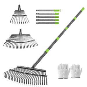 Garden Rake Heavy Duty | 2-in-1 Dual Head (25+11 Tines) 70-185cm Adjustable Handle |Leaf Rake and Lawn Rake for Soil