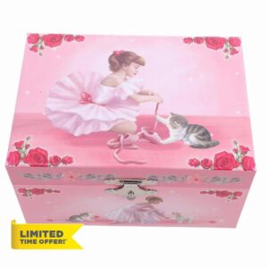 Pink Ballet Musical Jewelry Box for Compact Portable Jewelry Storage Case with Dancing Ballerina Birthday Gift for Young Necklaces Rings and Earrings Organize