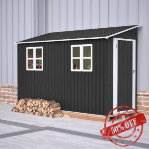 BIRCHTREE 4x10ft Lean To Garden Shed Metal Outdoor Storage Shelter Tool House Pent Roof with Windows