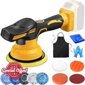 Cordless Car Buffer Polisher Compatible with Dewalt 20V Battery – 150mm Buffer Polishing Kit with 8 Variable Speed (0-4500RPM)