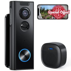 XTU Wireless Video Doorbell No Subscription-2K HD Security Doorbell Camera Wireless-Local/Cloud Storage with Multi-angle Bracket