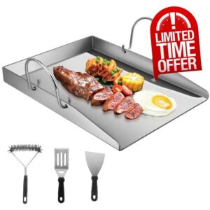 430 Stainless Steel Grill Plate with Front Edge Universal Griddle Plate with Grill Spatula Accessory Set 40x30cm Stainless Steel BBQ Plancha Grill Plate for Vegetables