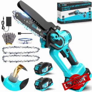 Mini Chainsaw Cordless 6 Inch - Brushless Electric Saw with Oiler System
