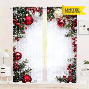 Christmas Ball Holiday Printed Curtains 2 Panels