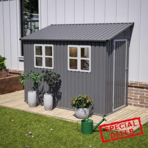 BIRCHTREE 4x8ft Lean To Garden Shed Metal Outdoor Storage Shelter Tool House Pent Roof with Windows