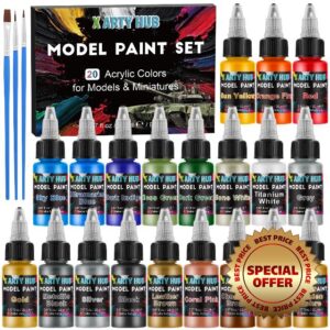Model Paint Set - 20 Colours with 3 Brushes