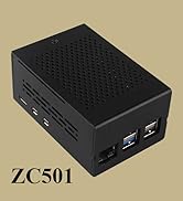 Multiple angles of a circuit board or electronic component, showing various ports and connectors against a light background.