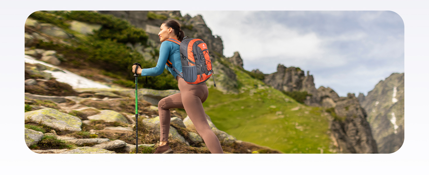 Series of images showing hands holding a device against mountainous outdoor backdrop, demonstrating outdoor activity tracking or navigation.