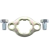 Collection of silver metal door hinges or hardware components shown from different angles, featuring curved and straight mounting plates with screw holes.