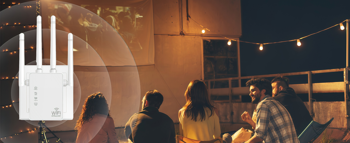Atmospheric evening scene with string lights creating a warm ambiance in what appears to be an outdoor or covered space.