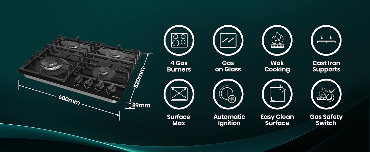 Promotional banner showing black electronic device with four circular icons indicating features. Device appears to be a soundbar or audio system mounted below a TV in modern living room setting.